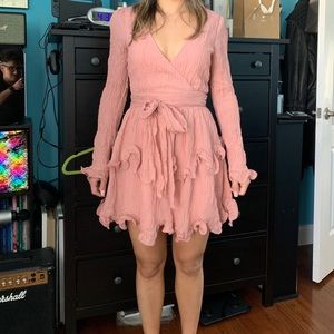 Greta Tiered Ruffle Chiffon Dress Rose xs